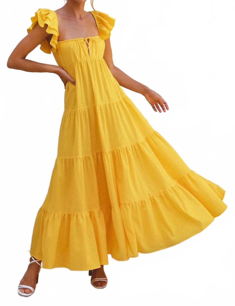 NEW BALI ELF nymph bohemian linen maxi dress in sunglow